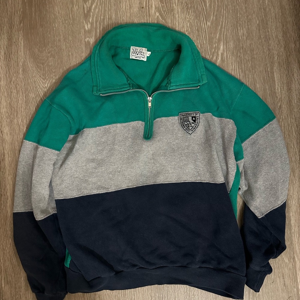 Vintage Stripe Green UCLA Quarter Zip